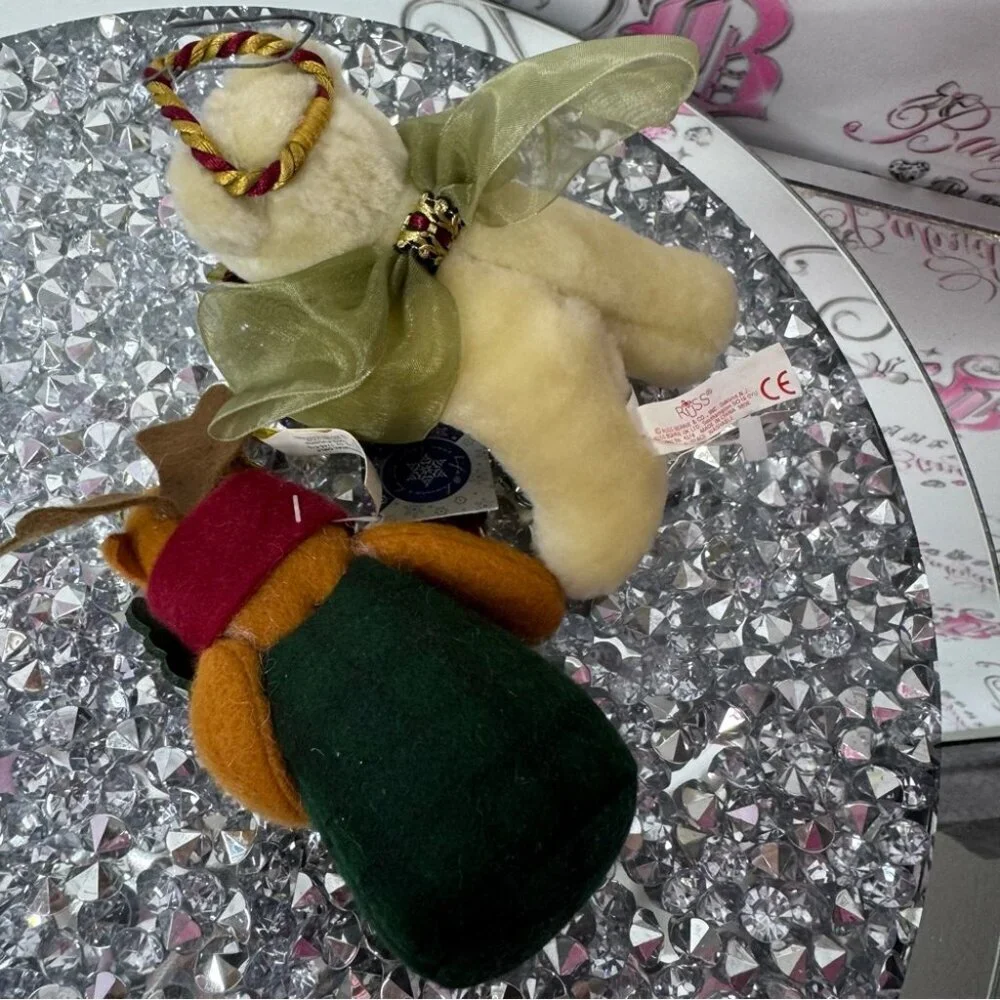 2 Christmas ornaments plush animal bears teddy cute winter outfits new with tags